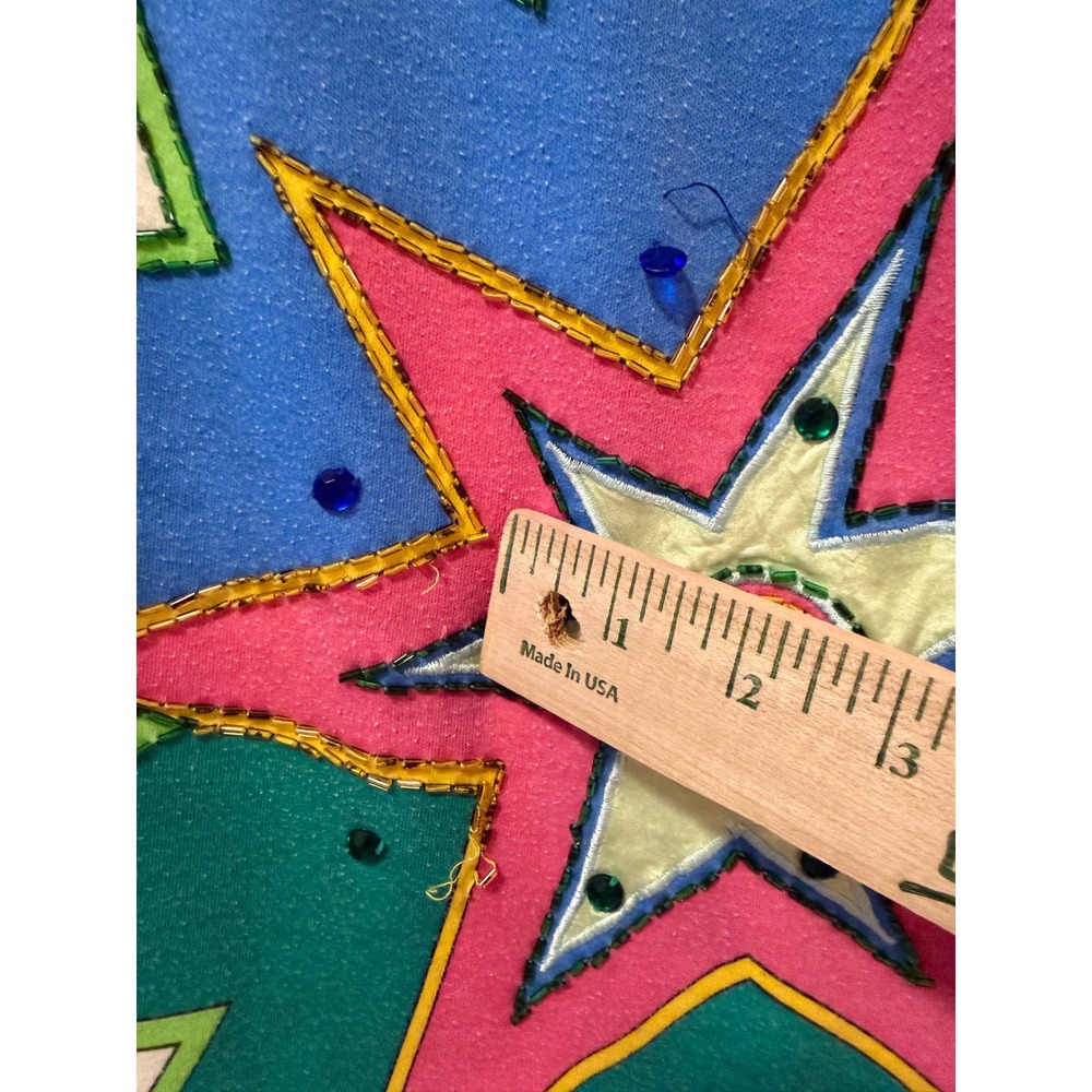 Vintage 90s Chelsea Way Naomi Bee Top S Beaded Starburst Pop Art Hong Kong - Picture 4 of 8